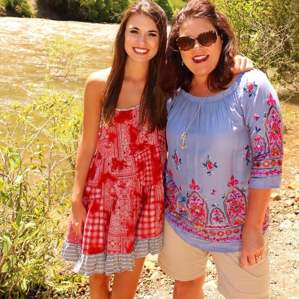 Red patterned dress